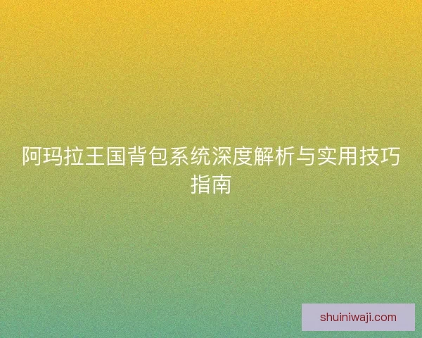 阿玛拉王国背包系统深度解析与实用技巧指南